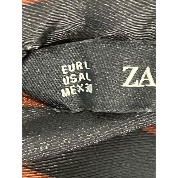 Zara Basic Black & Rust Striped Button-Up Blouse, Size L - Picture 6 of 7